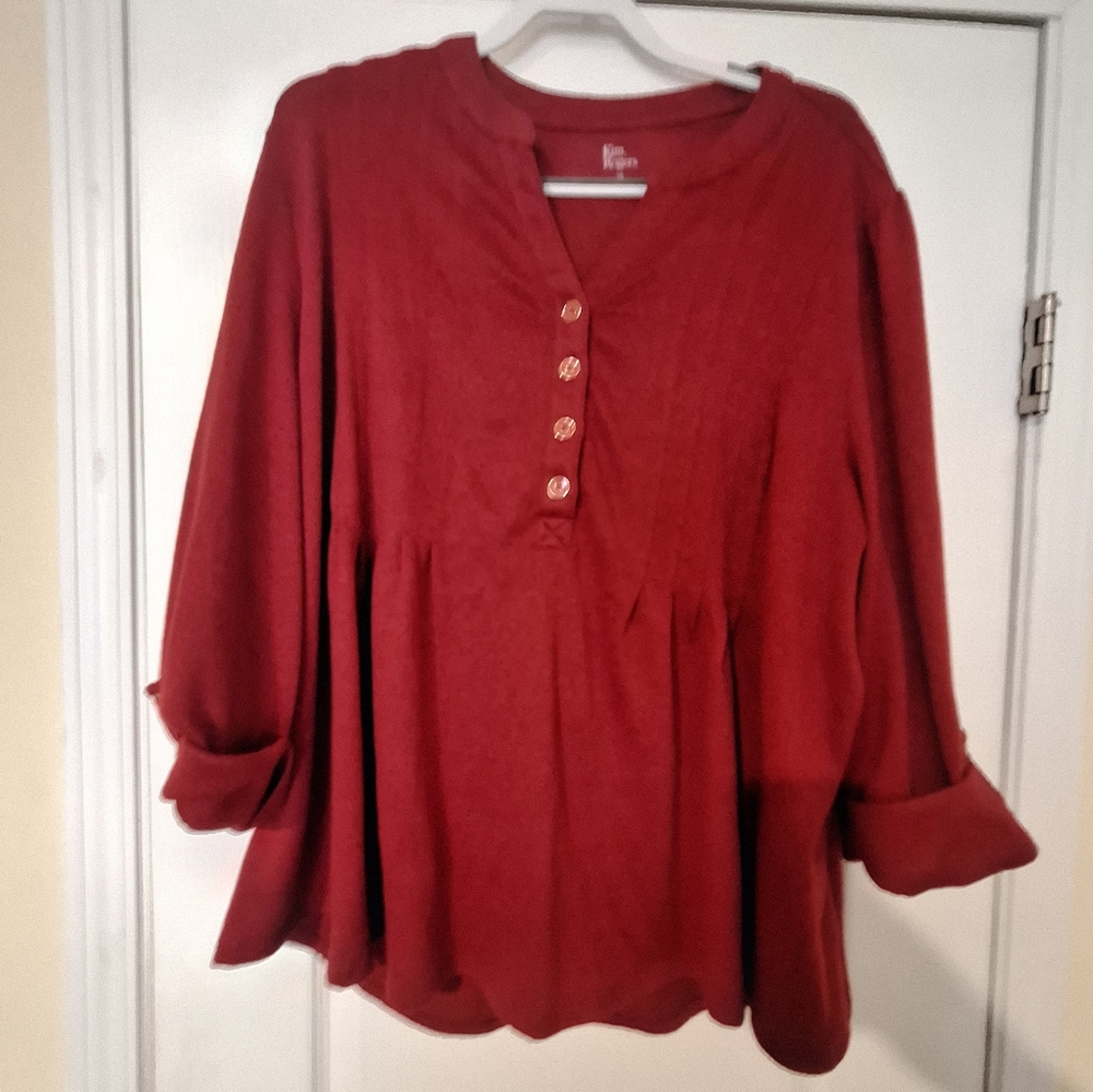 Kim Rogers 3X Women's Red Button-Up Peplum‎ Top